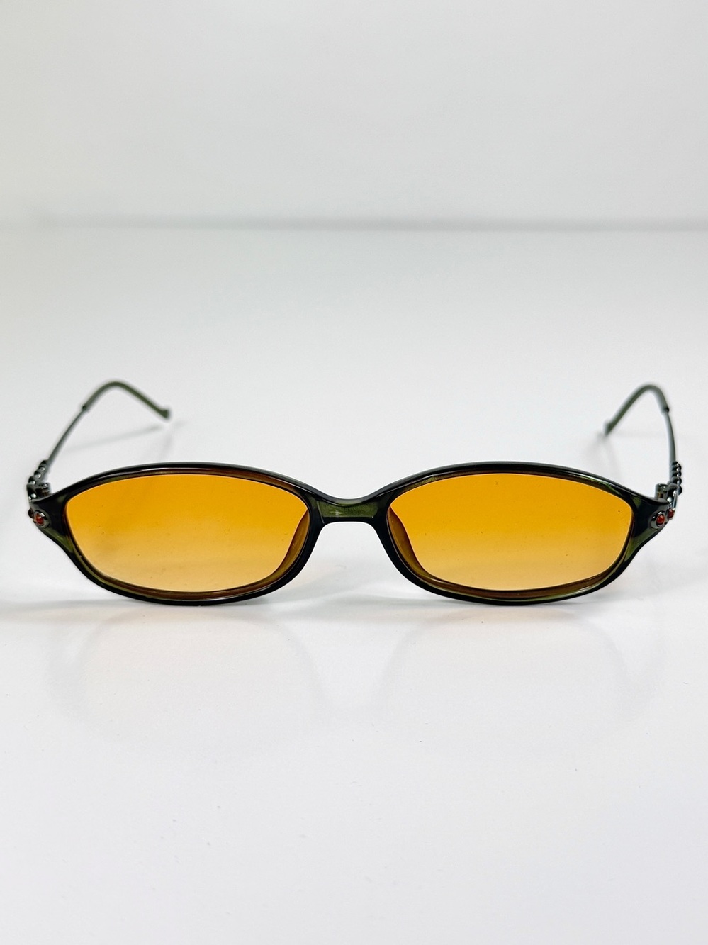 Vintage Dior CD 3033 Green Orange Cabochon Gem Sunglasses Custom Orange Lens Set - Picture 3 of 16